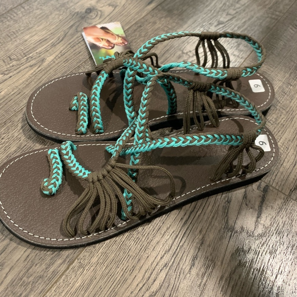 Plaka Sandals Brown/Teal US Size 9 - Picture 5 of 9